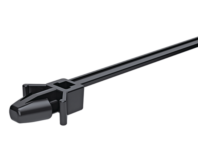 帶箭頭和側翼的一體式固（gù）定紮帶，適應於圓孔